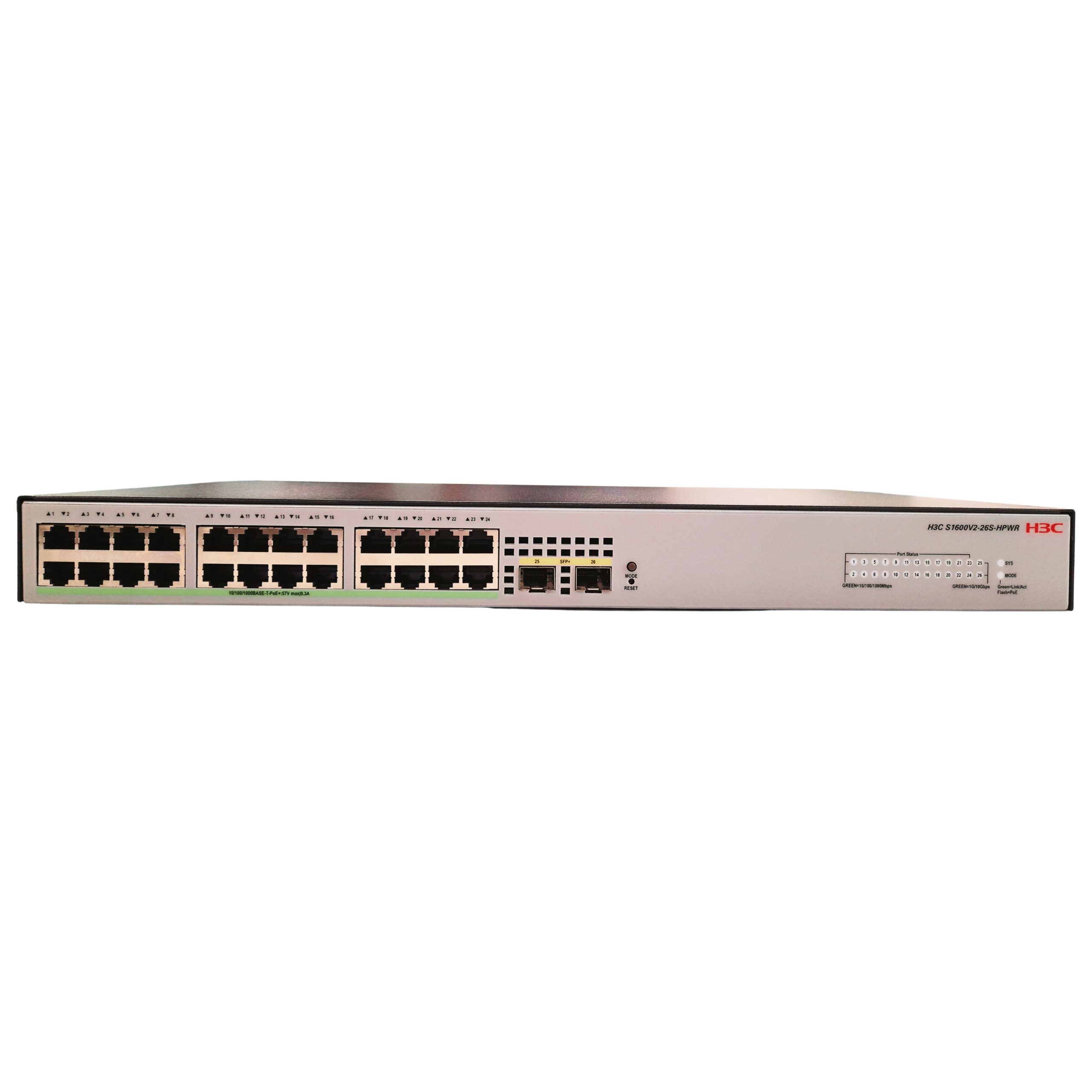 H3C Layer 2 Switch 24 x 1GE PoE+ Ethernet Ports & 2 x 1GE / 10GE SFP+ Ports (PoE Budget 370W)