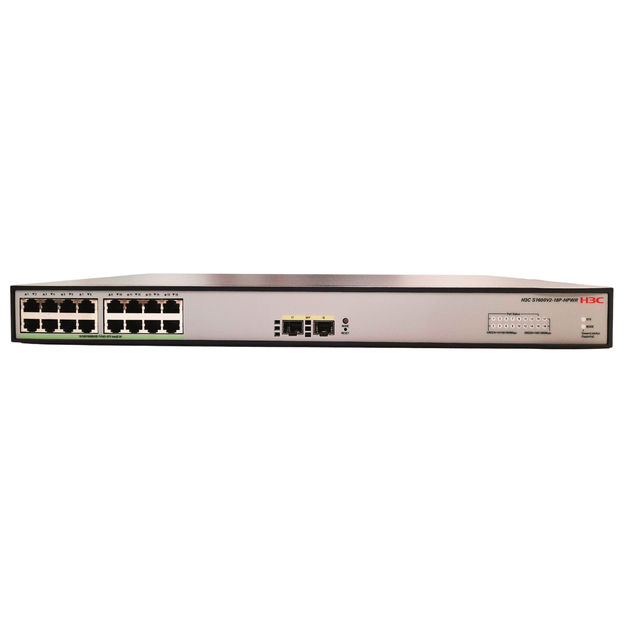 H3C Layer 2 Switch 16 x 1GE PoE+ Ethernet Ports & 2 x 1GE SFP Ports (PoE Budget 240W)