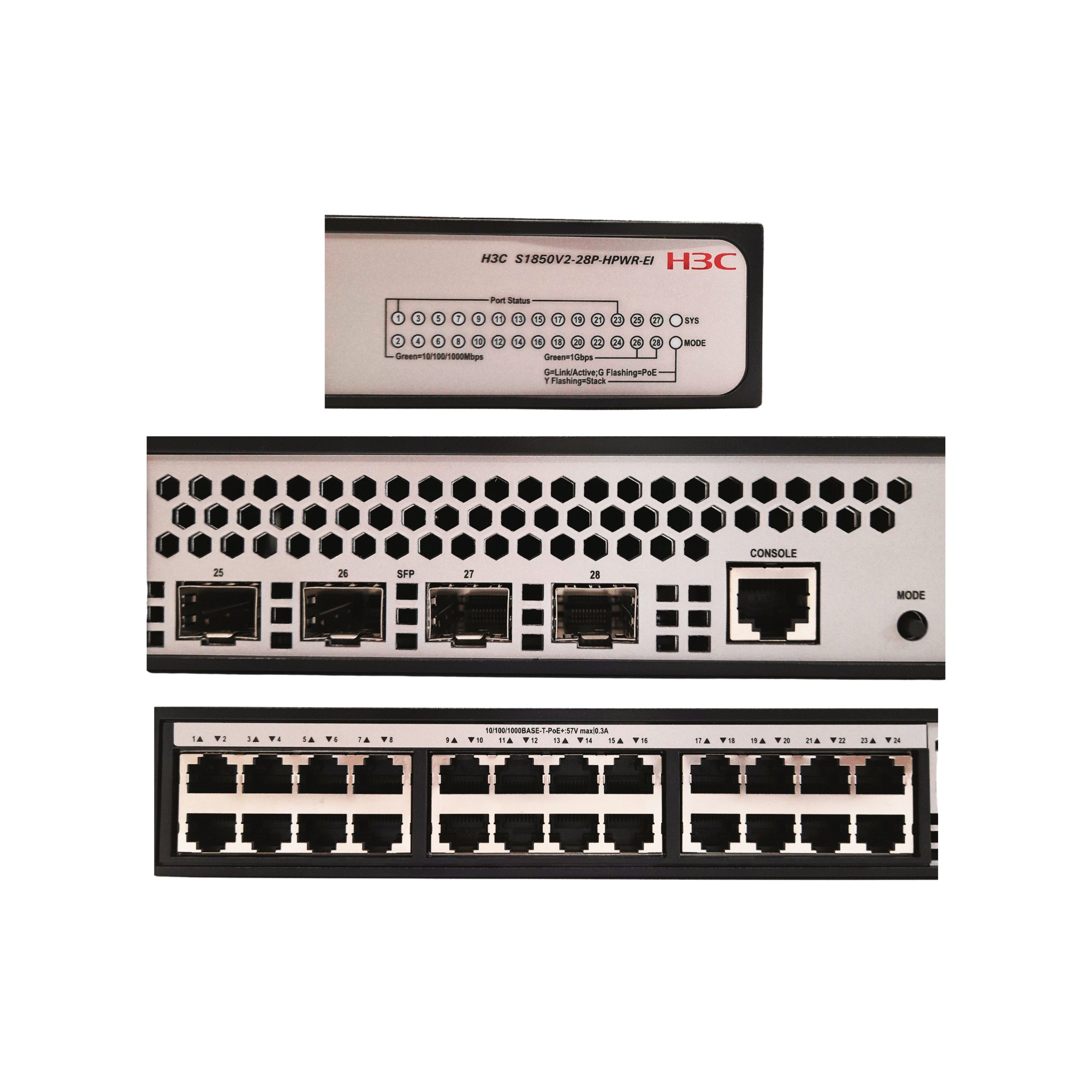 H3C Layer 2 Switch 24 x 1GE PoE+ Ethernet Ports & 4 x 1GE SFP Ports (PoE Budget 370W) - Image 3