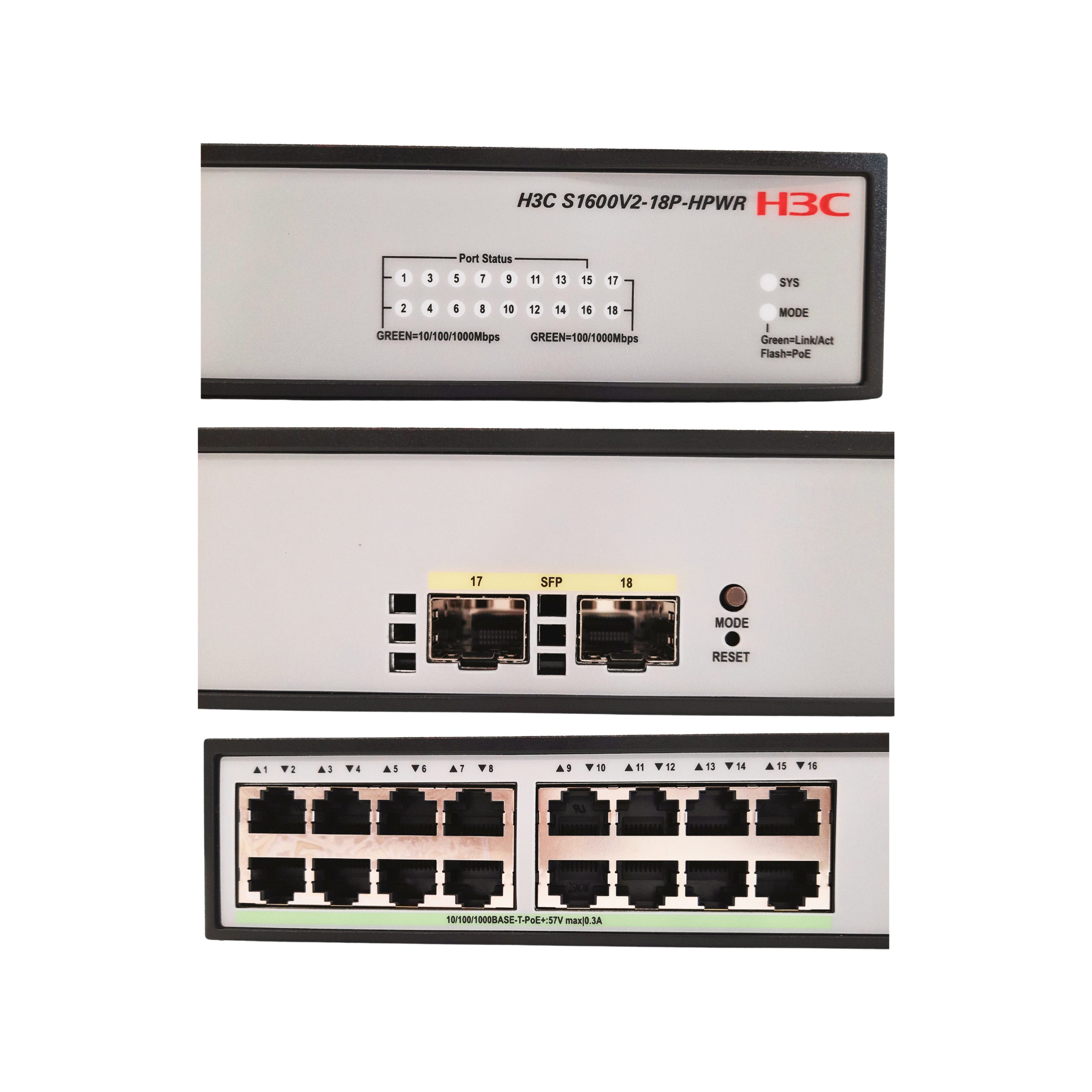 H3C Layer 2 Switch 16 x 1GE PoE+ Ethernet Ports & 2 x 1GE SFP Ports (PoE Budget 240W) - Image 5